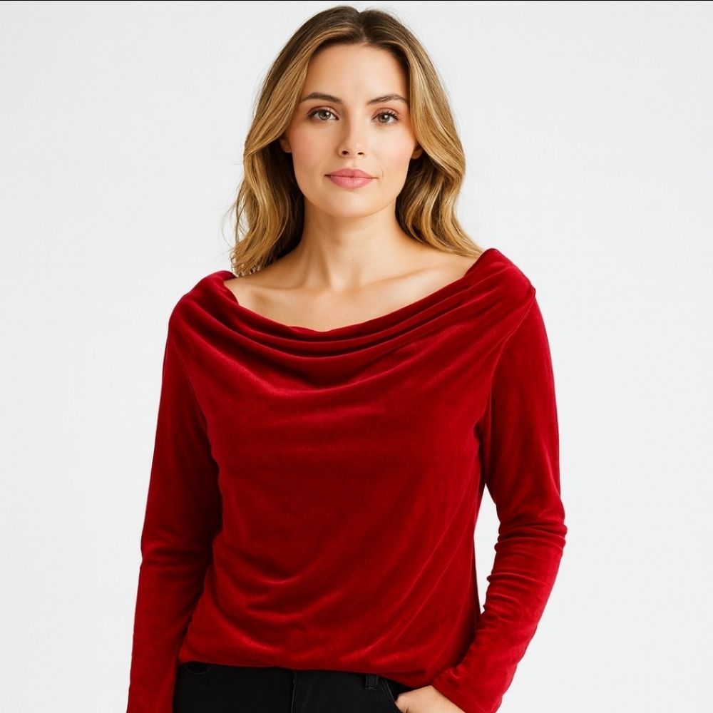 Cato Red Draped Cowl Neck Top With Rhinestones Sz Lg